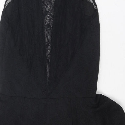 Warehouse Womens Black Floral Polyester A-Line Size 12 Round Neck Pullover