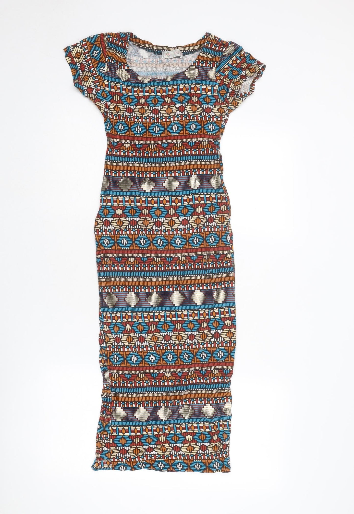 Cameo Rose Womens Multicoloured Geometric Viscose Bodycon Size S Boat Neck Pullover