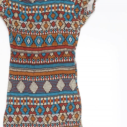 Cameo Rose Womens Multicoloured Geometric Viscose Bodycon Size S Boat Neck Pullover