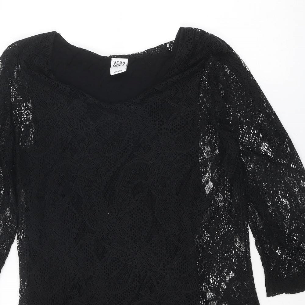 VERO MODA Womens Black Polyester Mini Size L Boat Neck Pullover