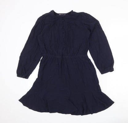 Marks and Spencer Womens Blue Viscose Fit & Flare Size 12 Round Neck Button
