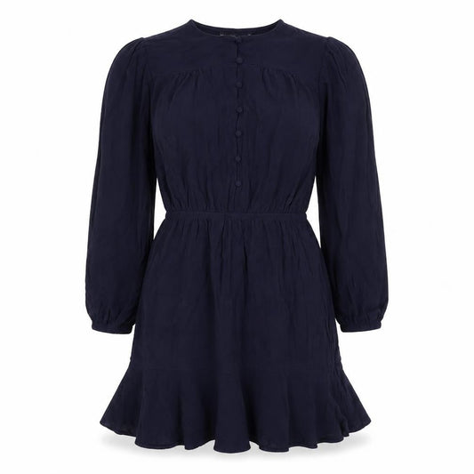 Marks and Spencer Womens Blue Viscose Fit & Flare Size 12 Round Neck Button