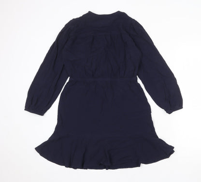 Marks and Spencer Womens Blue Viscose Fit & Flare Size 12 Round Neck Button