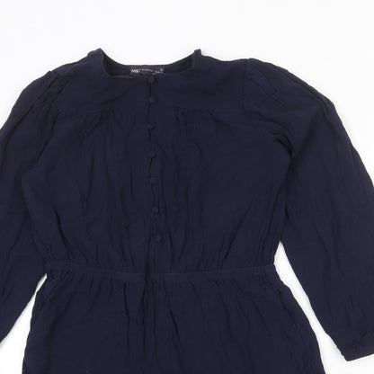 Marks and Spencer Womens Blue Viscose Fit & Flare Size 12 Round Neck Button