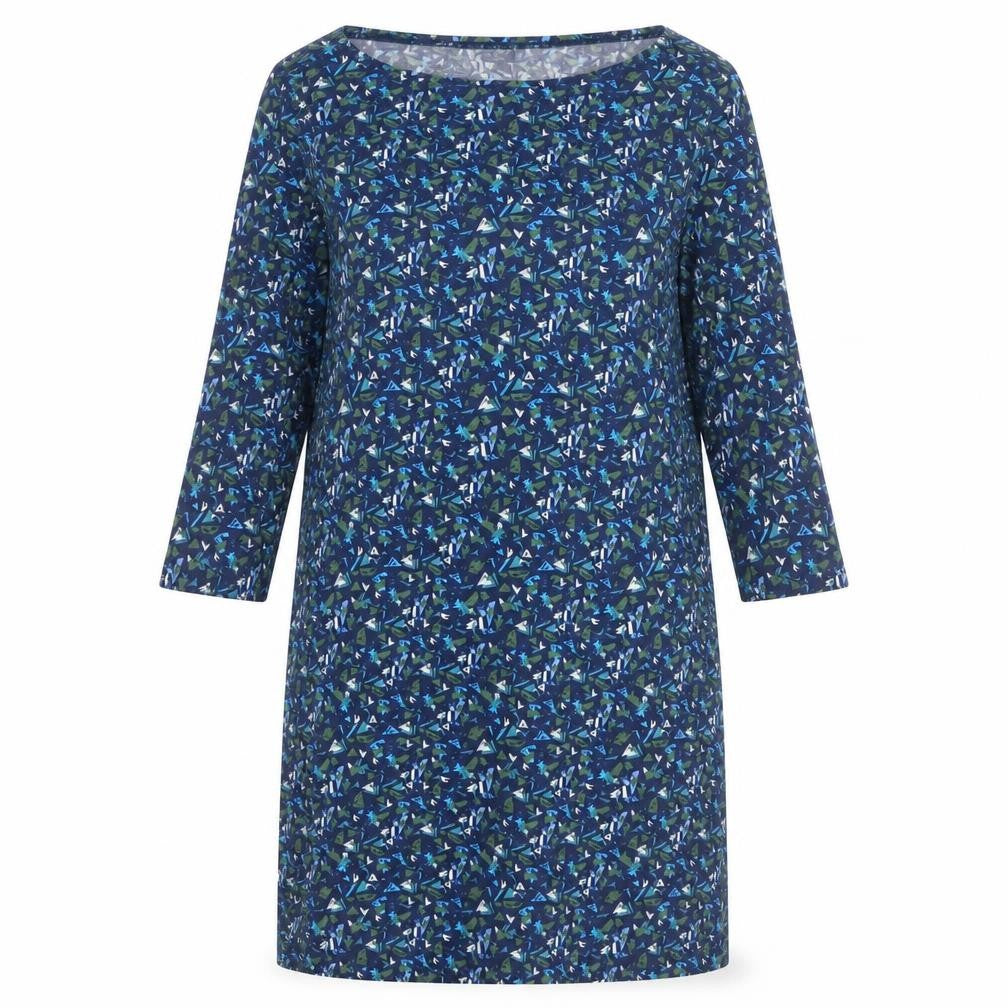 Pure Womens Blue Geometric Polyester A-Line Size 12 Boat Neck Pullover