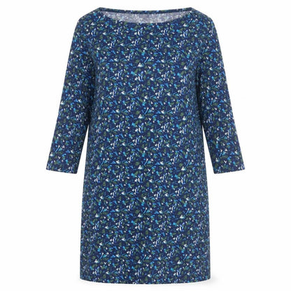 Pure Womens Blue Geometric Polyester A-Line Size 12 Boat Neck Pullover