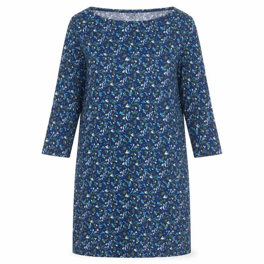 Pure Womens Blue Geometric Polyester A-Line Size 12 Boat Neck Pullover