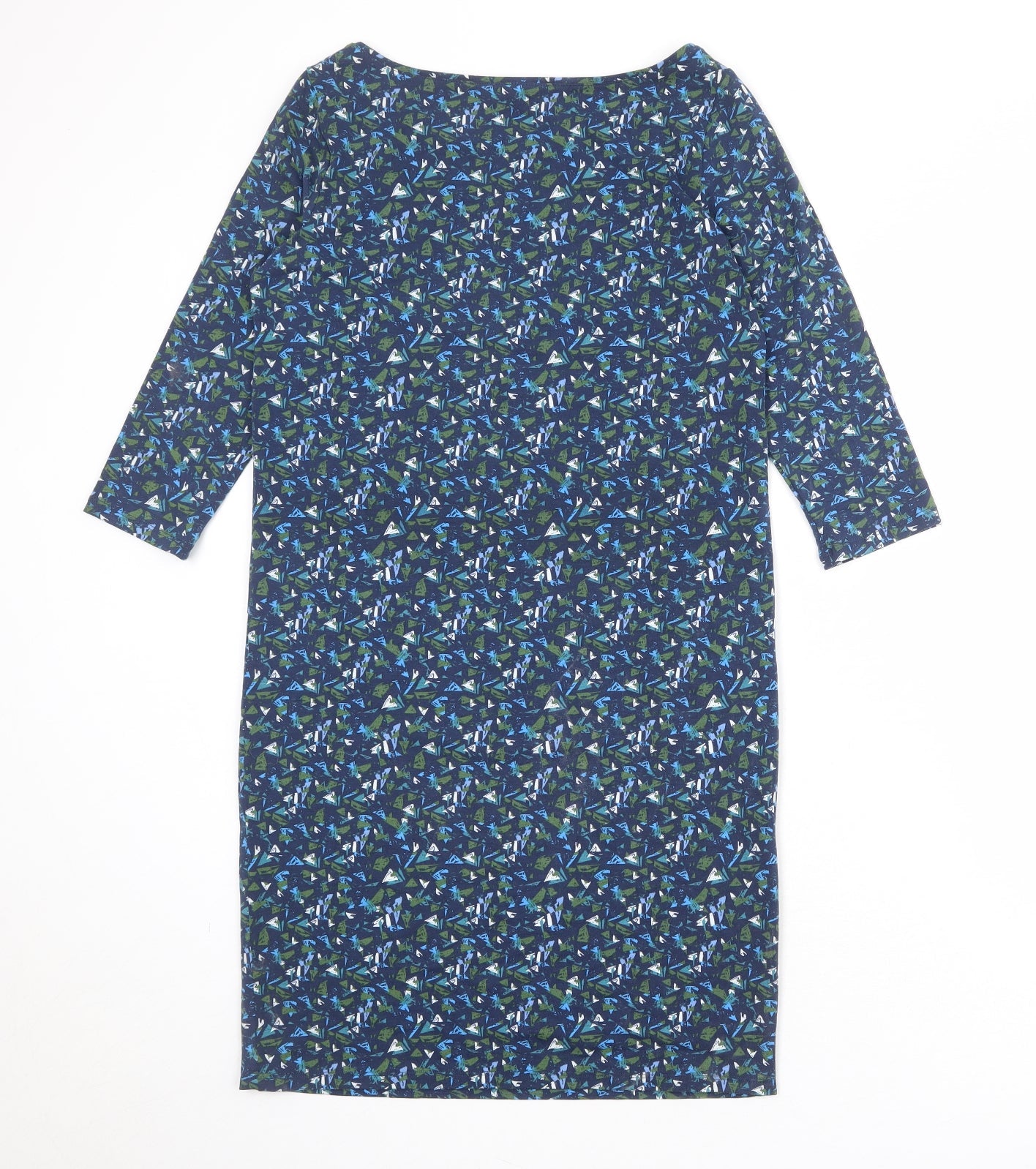 Pure Womens Blue Geometric Polyester A-Line Size 12 Boat Neck Pullover