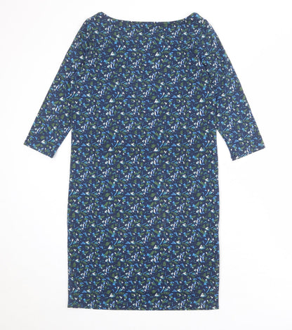 Pure Womens Blue Geometric Polyester A-Line Size 12 Boat Neck Pullover