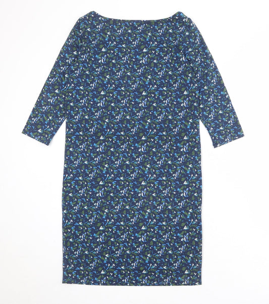 Pure Womens Blue Geometric Polyester A-Line Size 12 Boat Neck Pullover