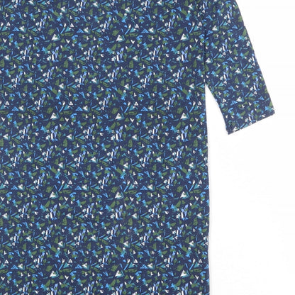 Pure Womens Blue Geometric Polyester A-Line Size 12 Boat Neck Pullover