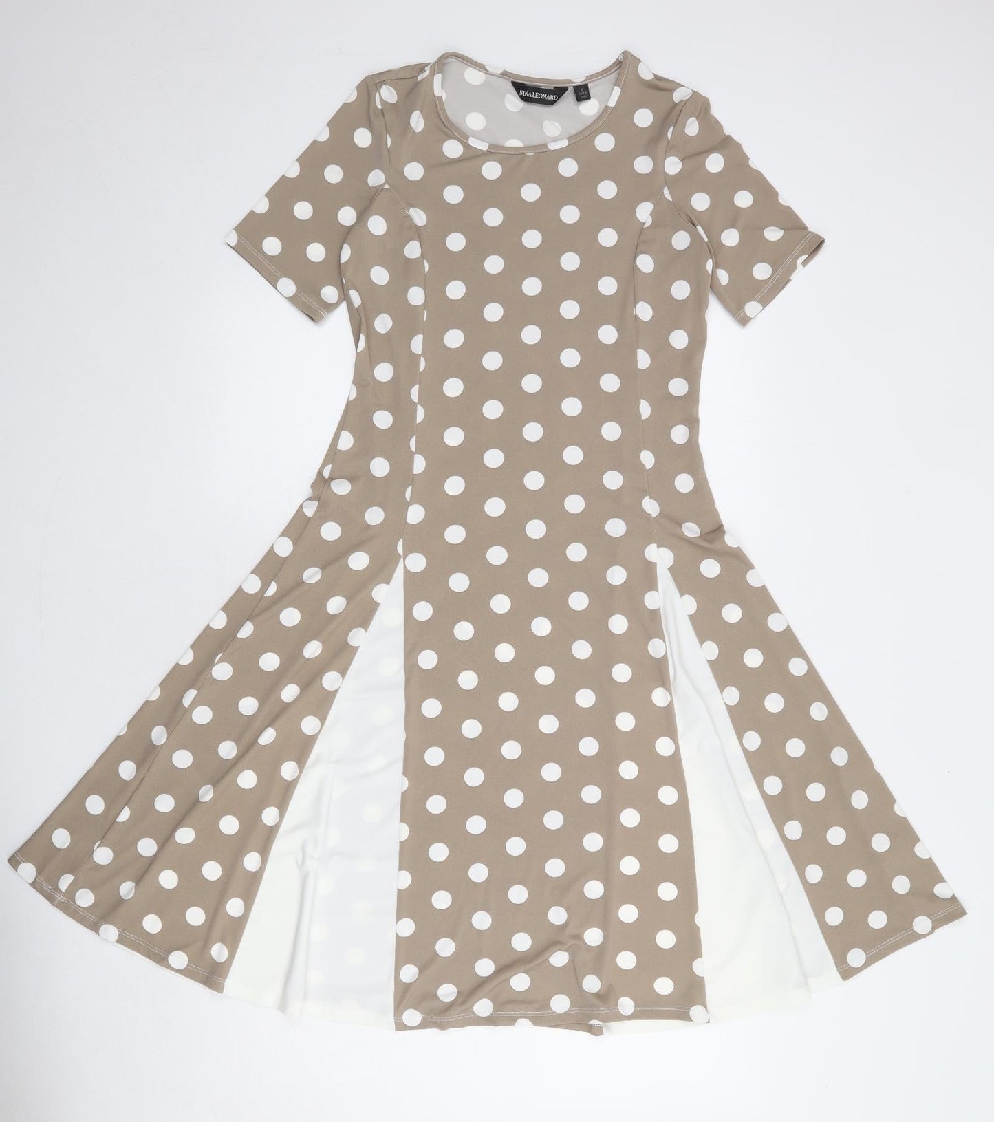 Nina Leonard Womens Brown Polka Dot Polyester Trapeze & Swing Size XS Round Neck Pullover