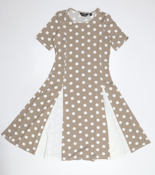 Nina Leonard Womens Brown Polka Dot Polyester Trapeze & Swing Size XS Round Neck Pullover