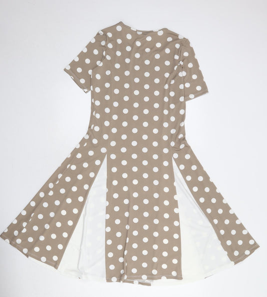 Nina Leonard Womens Brown Polka Dot Polyester Trapeze & Swing Size XS Round Neck Pullover