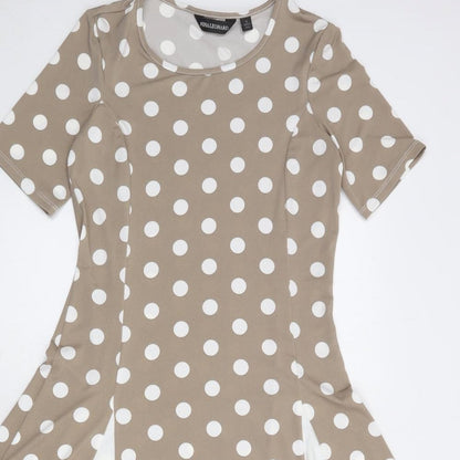 Nina Leonard Womens Brown Polka Dot Polyester Trapeze & Swing Size XS Round Neck Pullover