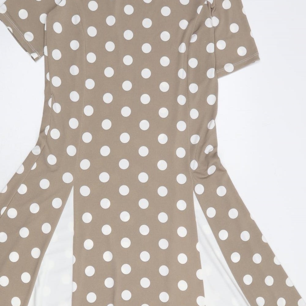 Nina Leonard Womens Brown Polka Dot Polyester Trapeze & Swing Size XS Round Neck Pullover