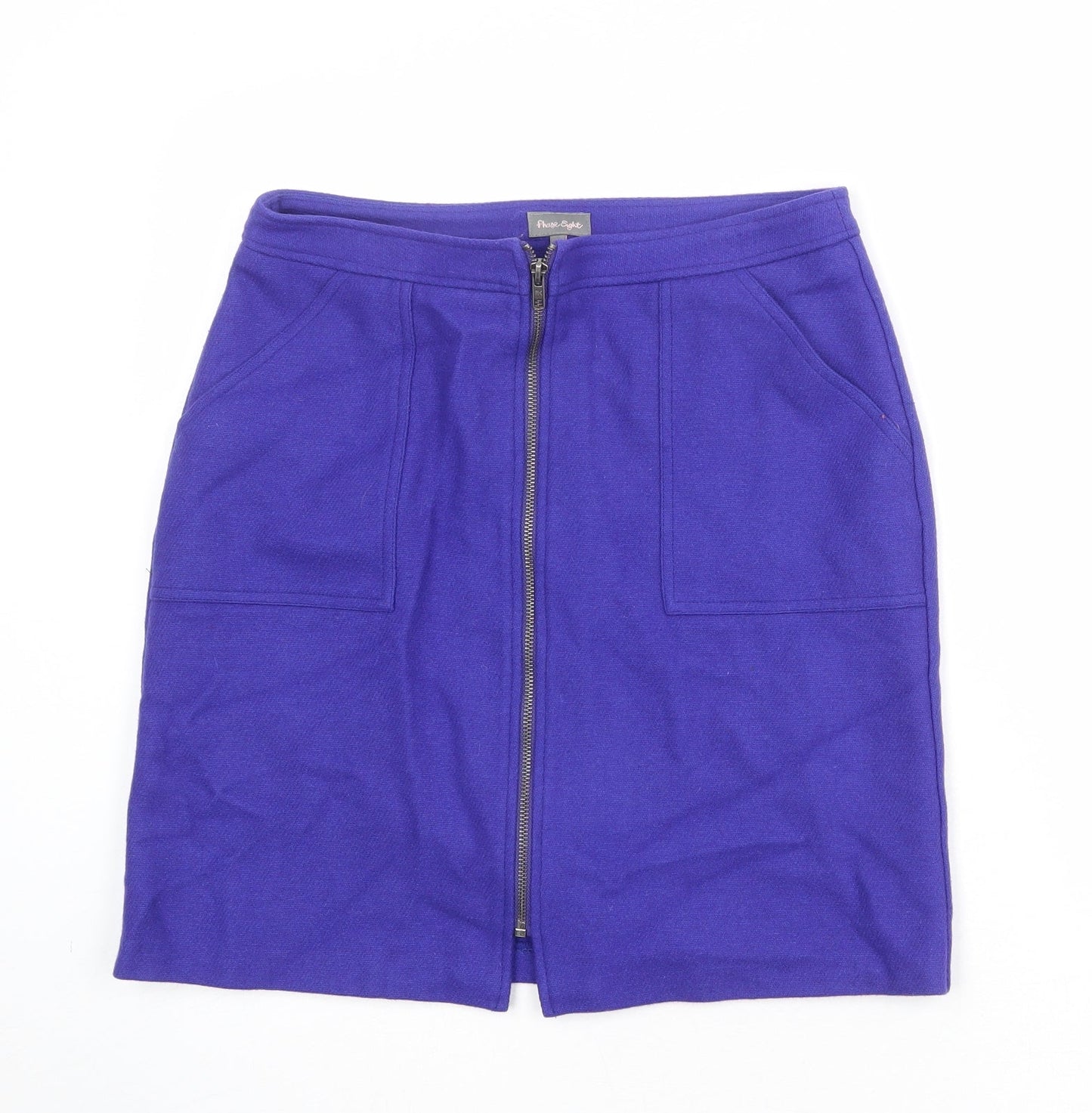 Phase Eight Womens Blue Wool A-Line Skirt Size 12 Zip