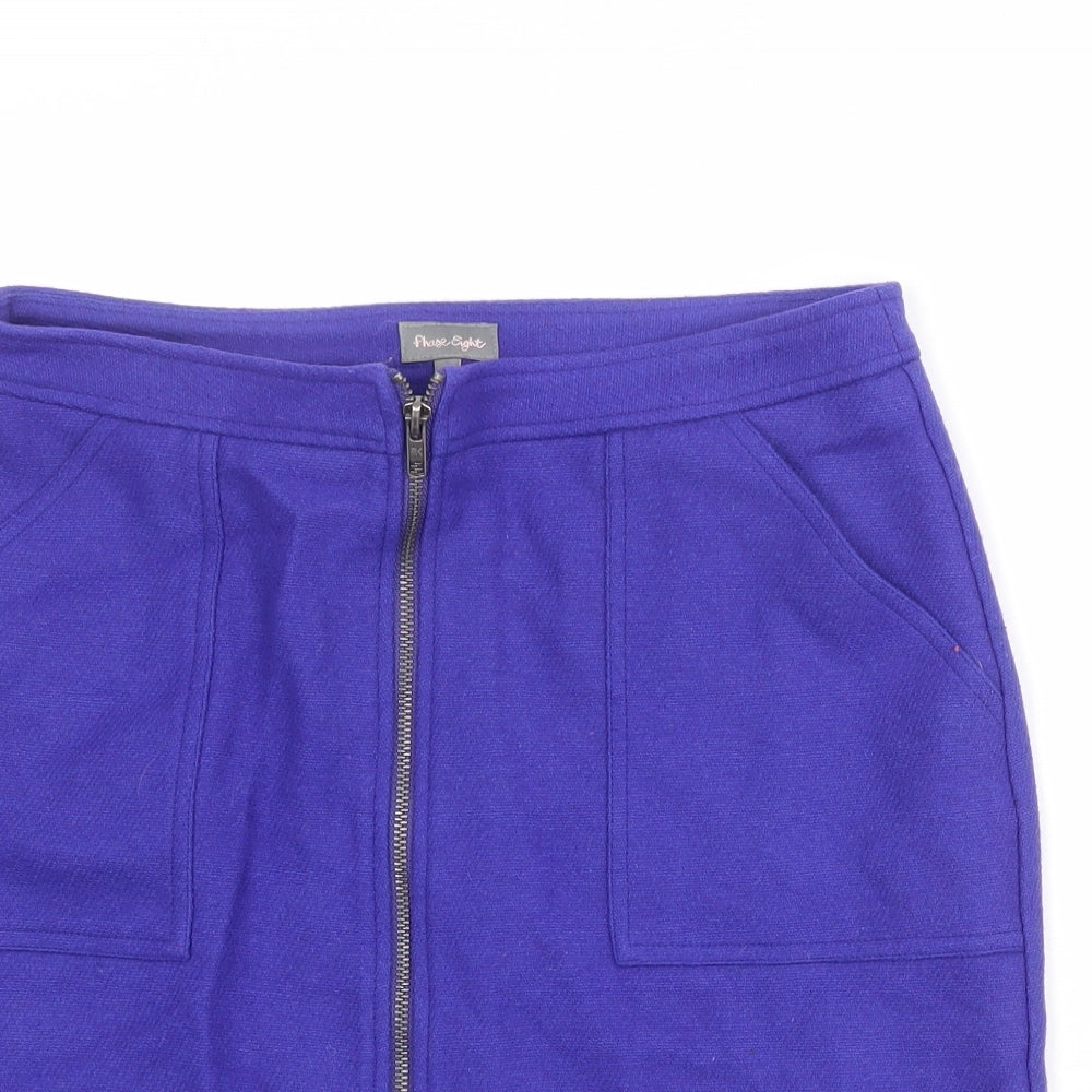 Phase Eight Womens Blue Wool A-Line Skirt Size 12 Zip