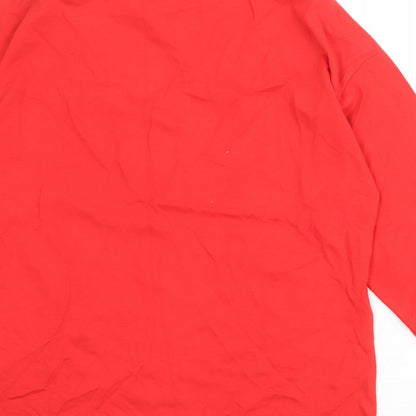 Marks and Spencer Girls Red 100% Cotton Pullover T-Shirt Size 13-14 Years Round Neck Pullover - Good Vibes Only