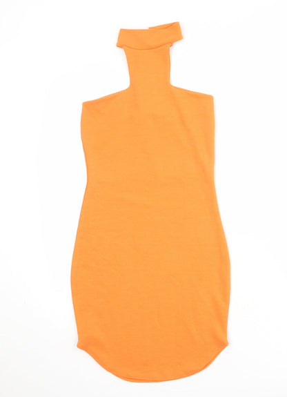 Missguided Womens Orange Polyester Bodycon Size 8 Halter Button