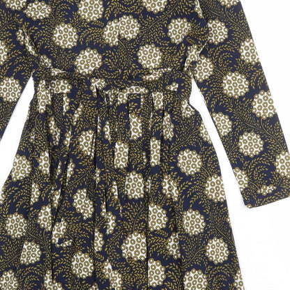 Tenki Womens Blue Geometric Polyester Sheath Size 12 Round Neck Zip