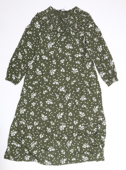 Marks and Spencer Womens Green Floral Viscose Maxi Size 12 Round Neck Tie