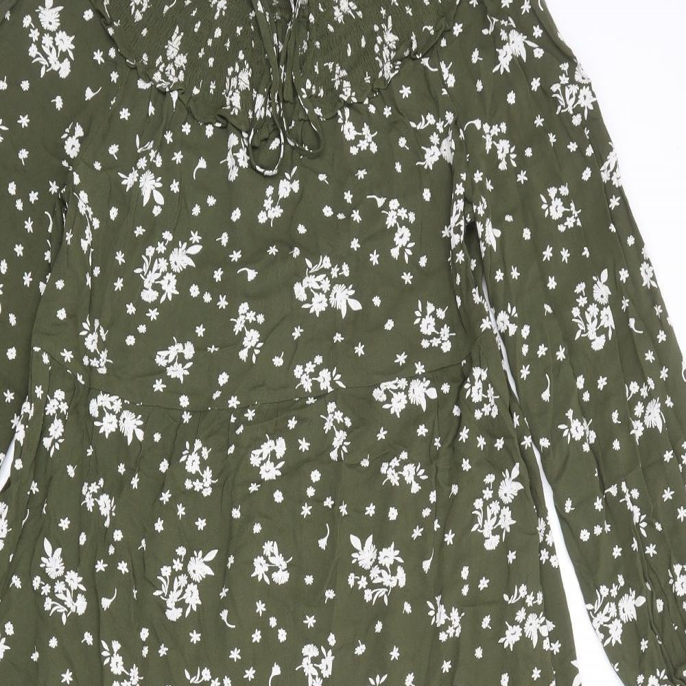 Marks and Spencer Womens Green Floral Viscose Maxi Size 12 Round Neck Tie