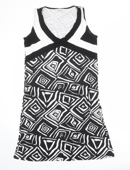 Massana Womens Black Geometric Viscose A-Line Size M V-Neck Pullover