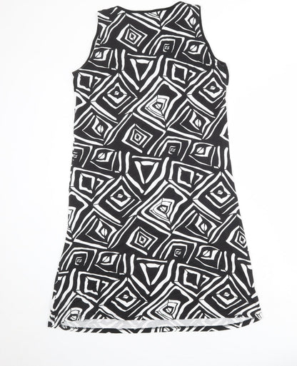 Massana Womens Black Geometric Viscose A-Line Size M V-Neck Pullover