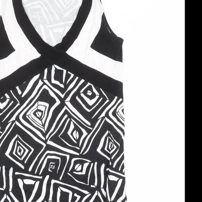 Massana Womens Black Geometric Viscose A-Line Size M V-Neck Pullover