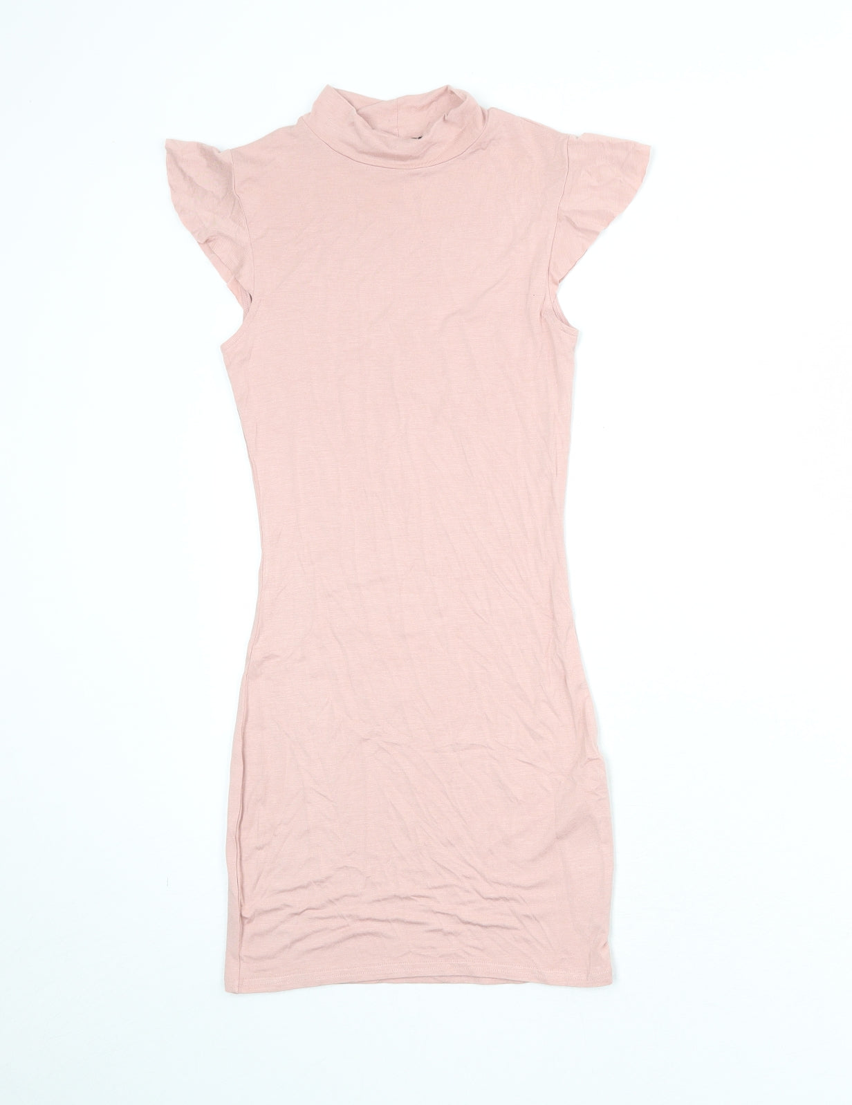 PRETTYLITTLETHING Womens Pink Viscose Bodycon Size 8 Mock Neck Pullover