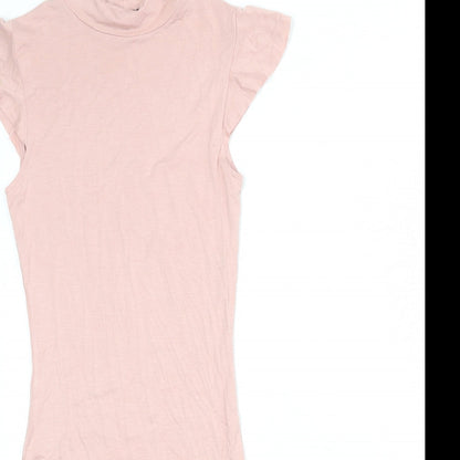 PRETTYLITTLETHING Womens Pink Viscose Bodycon Size 8 Mock Neck Pullover