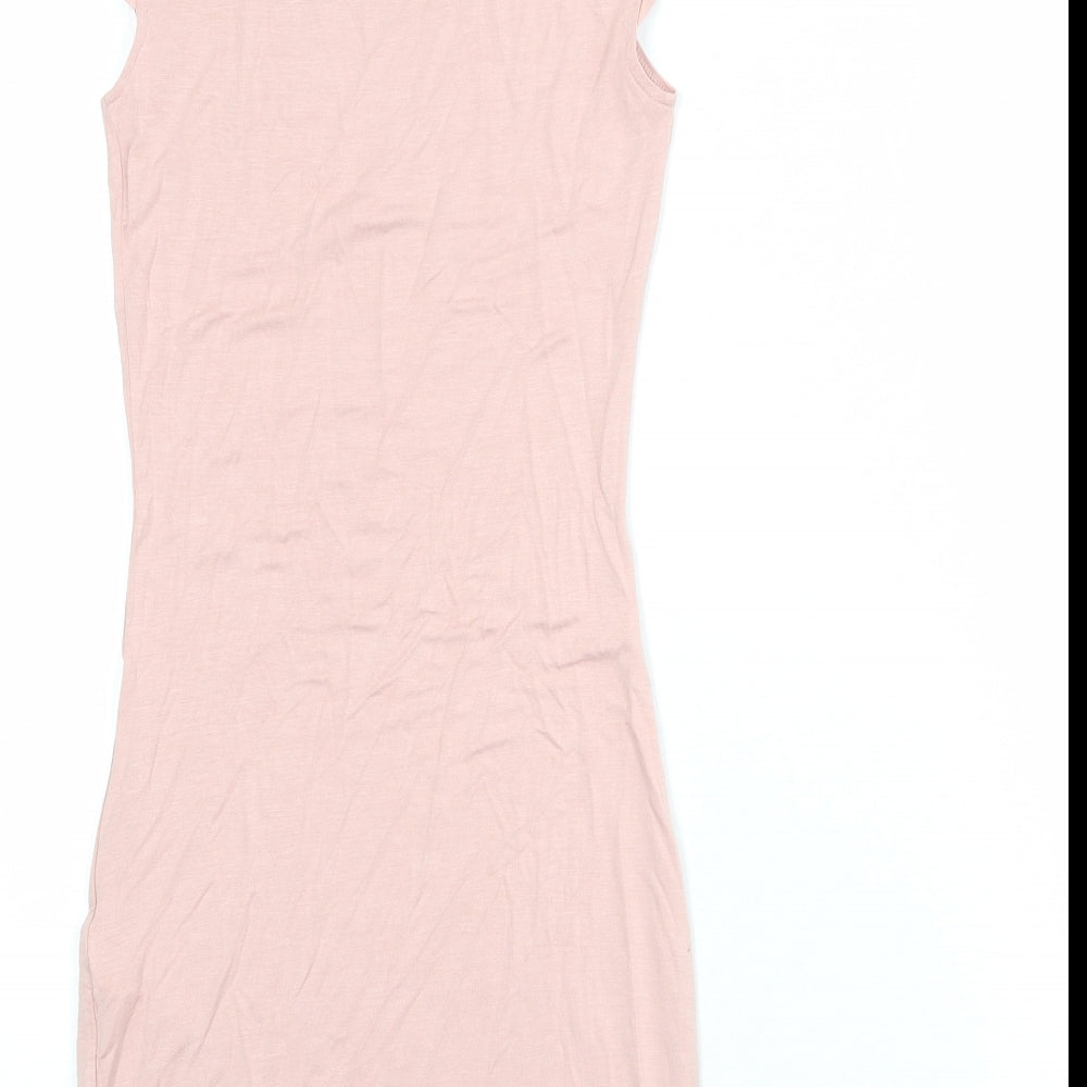 PRETTYLITTLETHING Womens Pink Viscose Bodycon Size 8 Mock Neck Pullover