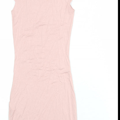 PRETTYLITTLETHING Womens Pink Viscose Bodycon Size 8 Mock Neck Pullover