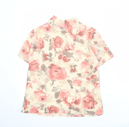 Autonomy Womens Beige Floral Polyester Basic Blouse Size 12 Round Neck - Tie Neck Detail