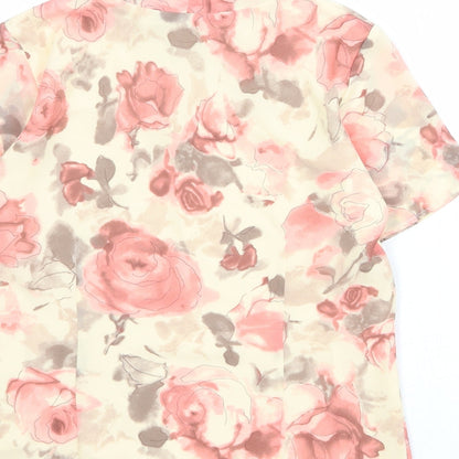 Autonomy Womens Beige Floral Polyester Basic Blouse Size 12 Round Neck - Tie Neck Detail