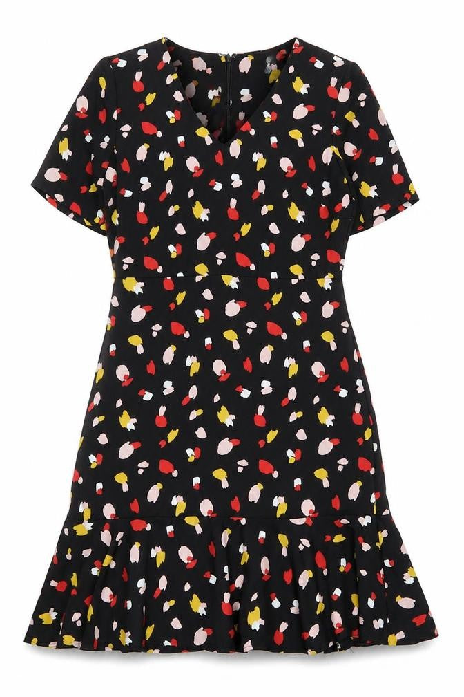 Therapy Womens Black Geometric Polyester Skater Dress Size 8 V-Neck Zip