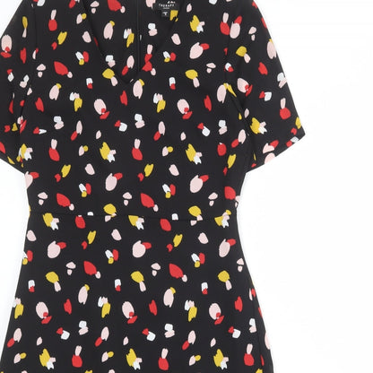 Therapy Womens Black Geometric Polyester Skater Dress Size 8 V-Neck Zip
