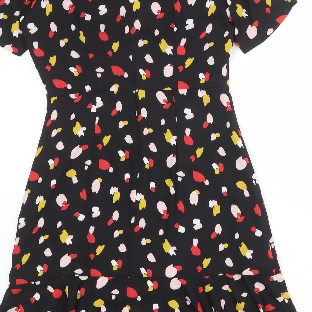 Therapy Womens Black Geometric Polyester Skater Dress Size 8 V-Neck Zip
