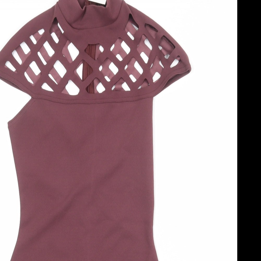 In the Style Womens Purple Polyester Bodycon Size 10 Round Neck Zip