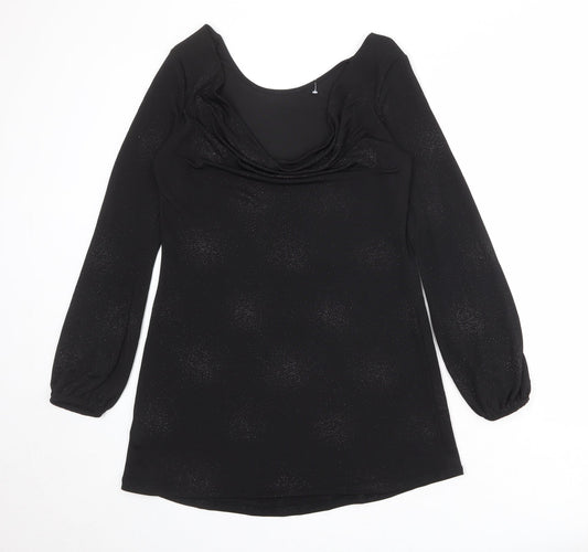 Dorothy Perkins Womens Black Geometric Polyester A-Line Size L Cowl Neck Pullover