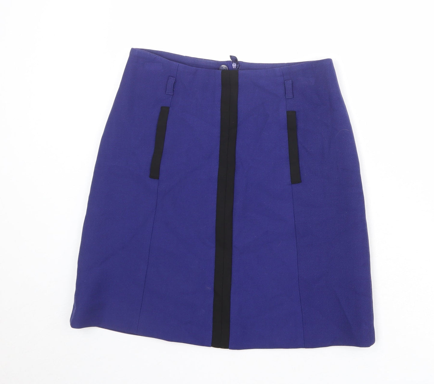 Marks and Spencer Womens Blue Polyester A-Line Skirt Size 8 Zip