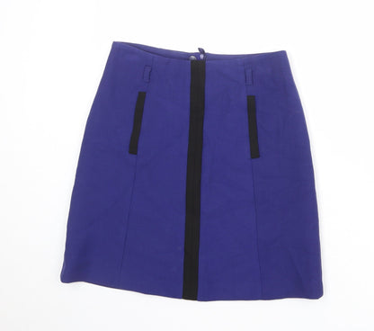 Marks and Spencer Womens Blue Polyester A-Line Skirt Size 8 Zip