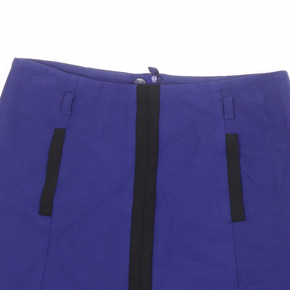 Marks and Spencer Womens Blue Polyester A-Line Skirt Size 8 Zip