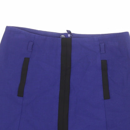 Marks and Spencer Womens Blue Polyester A-Line Skirt Size 8 Zip