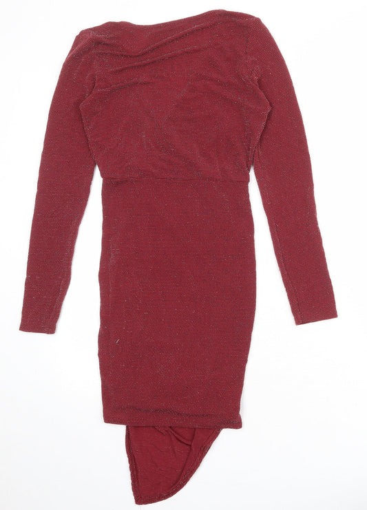 Boohoo Womens Red Nylon A-Line Size 10 V-Neck Pullover