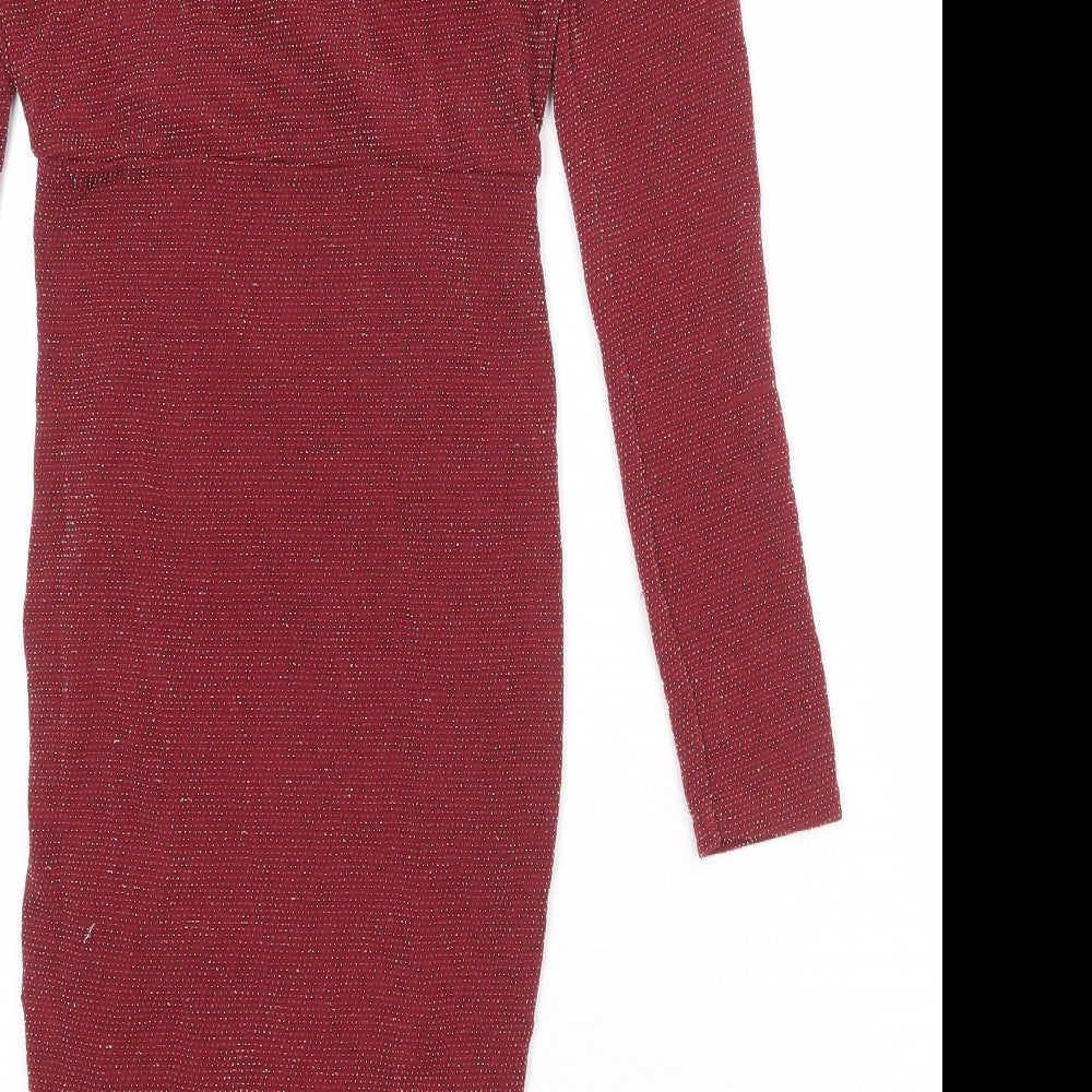 Boohoo Womens Red Nylon A-Line Size 10 V-Neck Pullover