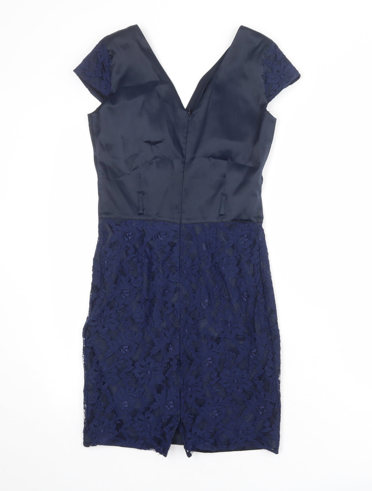 BRZ Womens Blue Floral Polyester A-Line Size 8 V-Neck Zip