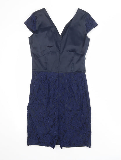 BRZ Womens Blue Floral Polyester A-Line Size 8 V-Neck Zip