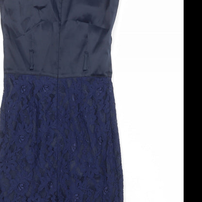BRZ Womens Blue Floral Polyester A-Line Size 8 V-Neck Zip